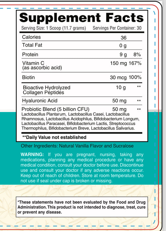 Vanilla Collagen Peptides with Probiotics | Grass-fed